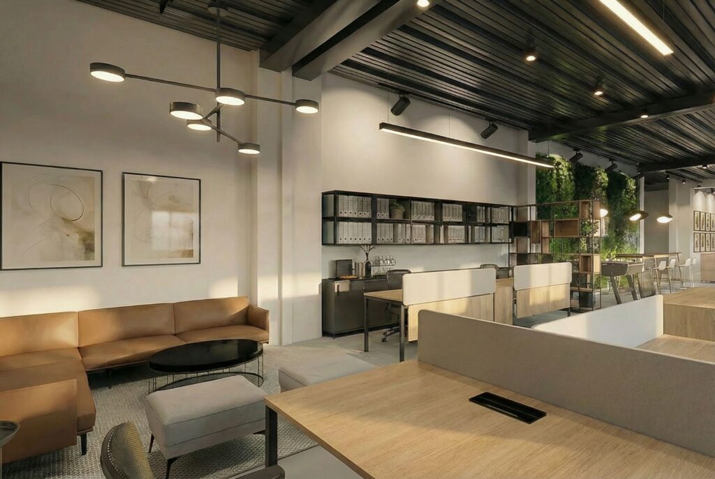 Péküzem irodatér, közösségi tér, kanapé, open office